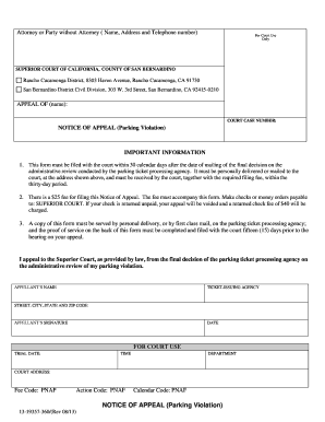 Notice of Appeal Parking Violation