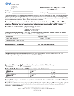 BlueCross BlueShield of Tennessee Predetermination Request Form