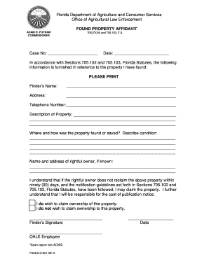 Florida Found Property Affidavit