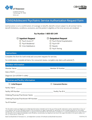 Child/Adolescent Psychiatric Service Authorization Request Form