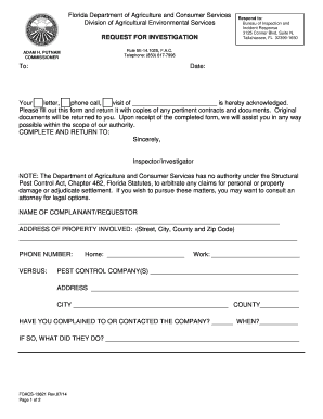 Florida Pest Control Complaint Form