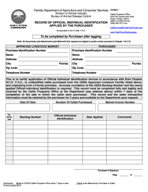 Florida Cattle Identification Record
