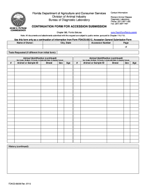 Florida Accession Submission Continuation Form