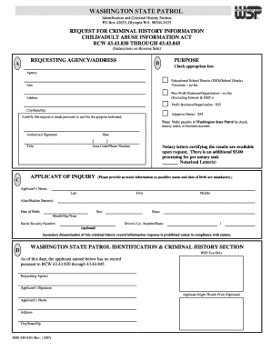Washington State Criminal History Request Form