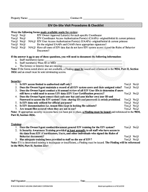 EIV On-Site Visit Procedures Checklist