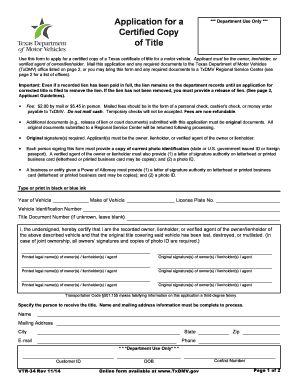Texas Certified Copy of Title Application