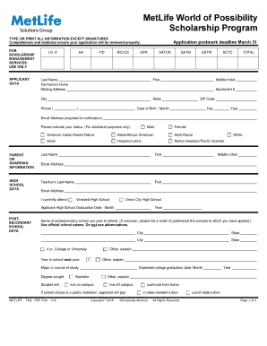 MetLife World of Possibility Scholarship Application