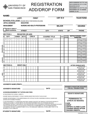 USF Registration Add Drop Form