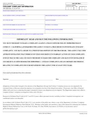 California Civilian Complaint Form