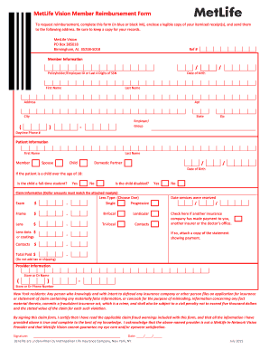 MetLife Vision Member Reimbursement Form