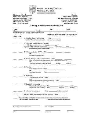 Visiting Student Immunization Form