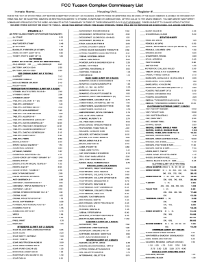 FCC Tucson Commissary Order Form