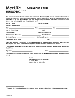MetLife Grievance Form