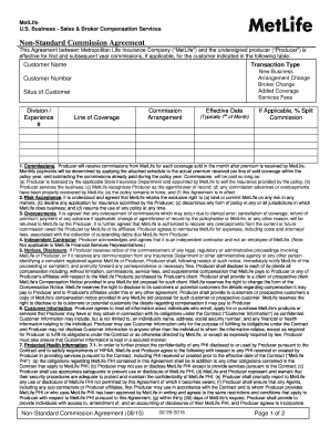 MetLife Non-Standard Commission Agreement