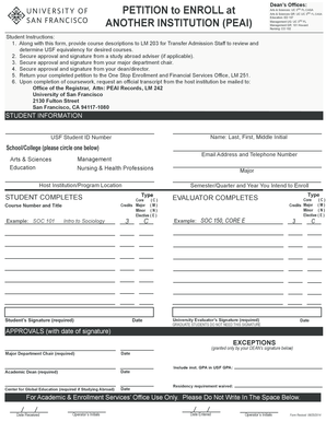 University of San Francisco Transfer Credit Petition