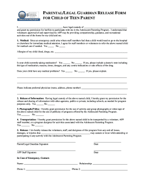 Parental Release Form for Teen Parent's Child