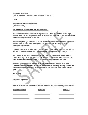 Request for Variance for Field Operators