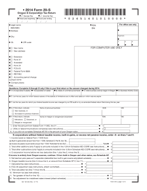 Oregon S Corporation Tax Return Form 20-S