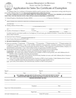 Alabama Sales Tax Certificate of Exemption Application