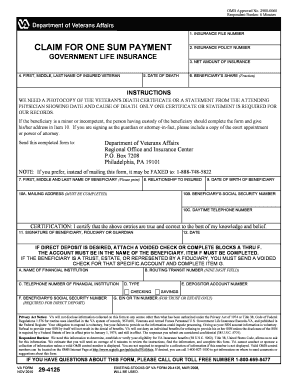 VA Form 29-4125 Claim for One Sum Payment