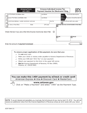 Arizona Individual Income Tax EPV Payment Voucher