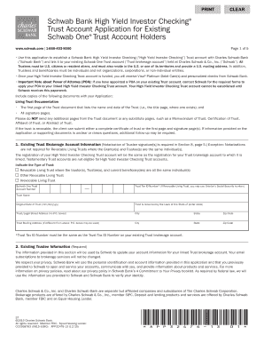 Schwab Bank High Yield Investor Checking Trust Account Application