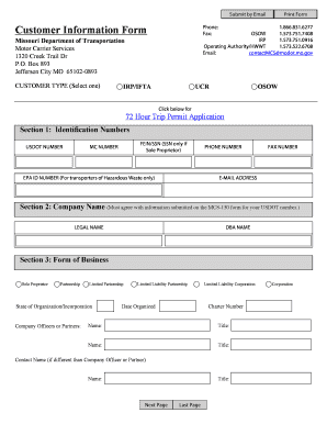 Missouri IRP/IFTA Customer Information Form