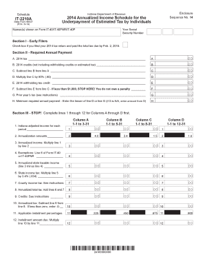 Indiana IT-2210A Annualized Income Schedule