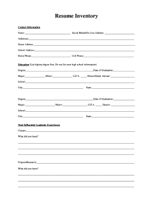 Resume Inventory Template