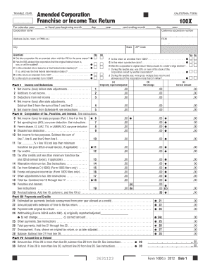 California Amended Corporation Franchise or Income Tax Return 100X
