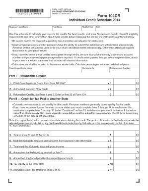 Colorado Individual Credit Schedule 2014