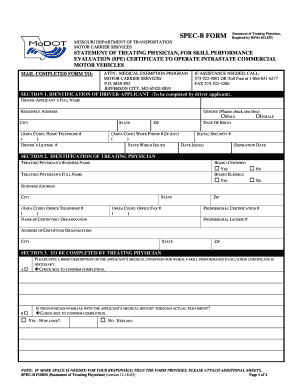 Statement of Treating Physician for Missouri SPE Certificate