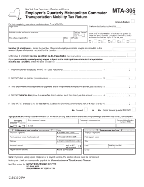 New York MTA-305 Quarterly Transportation Mobility Tax Return