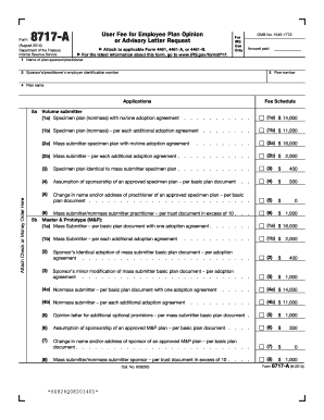 IRS Form 8717-A Employee Plan Opinion Fee