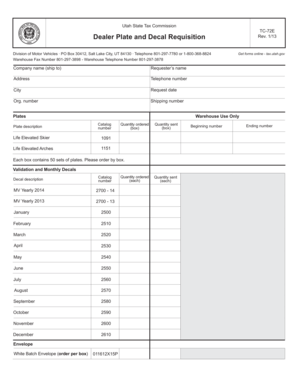 Utah Dealer Plate and Decal Requisition Form