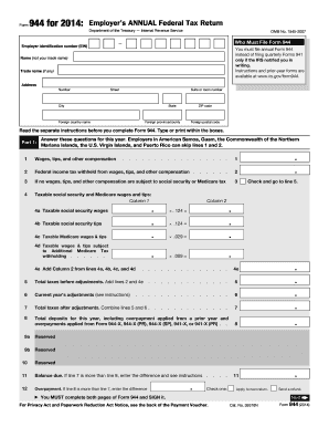 Form 944 2014 Employer’s Annual Federal Tax Return