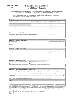 Arizona Form Notice of Assumption of Duties in a Fiduciary Capacity