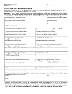 Michigan Conditional Tax Clearance Request