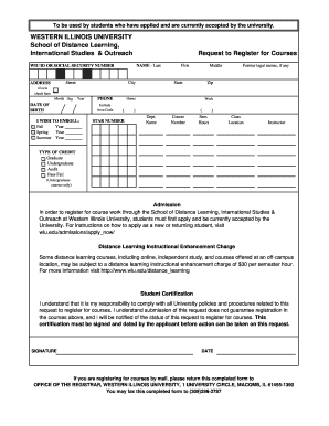 Western Illinois University Course Registration Form