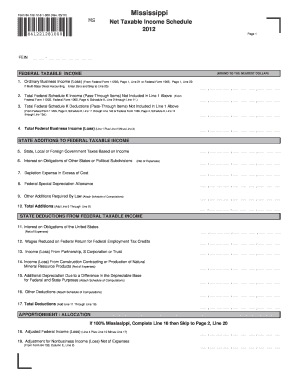 Mississippi Net Taxable Income Schedule