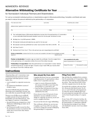 Minnesota Alternative Withholding Certificate for Nonresident Individuals