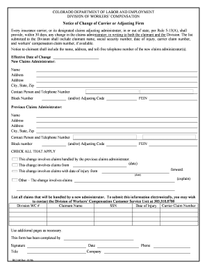 Colorado Notice of Change of Carrier or Adjusting Firm