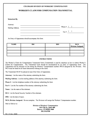 Colorado Workers' Claim for Compensation Transmittal