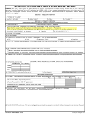 Military Request for Participation in Civil-Military Training This form is to be used my the Military Services to request participation in civil-military training The primary purpose of this form is for the Military Departments to approve