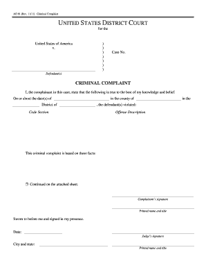 Criminal Complaint Form