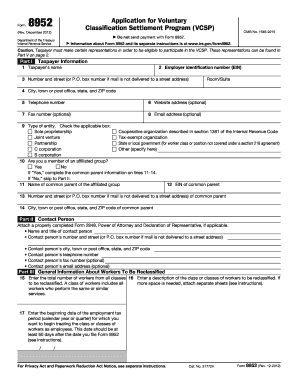 IRS Form 8952 Voluntary Classification Settlement Program Application