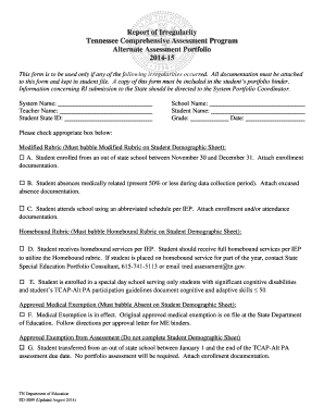 Tennessee Report of Irregularity