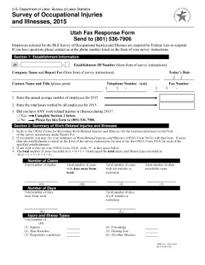 Utah Fax Response Form for BLS Survey of Occupational Injuries and Illnesses