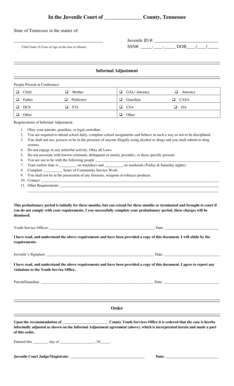 Tennessee Juvenile Court Informal Adjustment Form