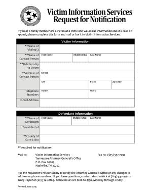 Tennessee Victim Information Request Form